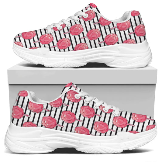 Cotton Candy Striped Pattern Print White Chunky Shoes