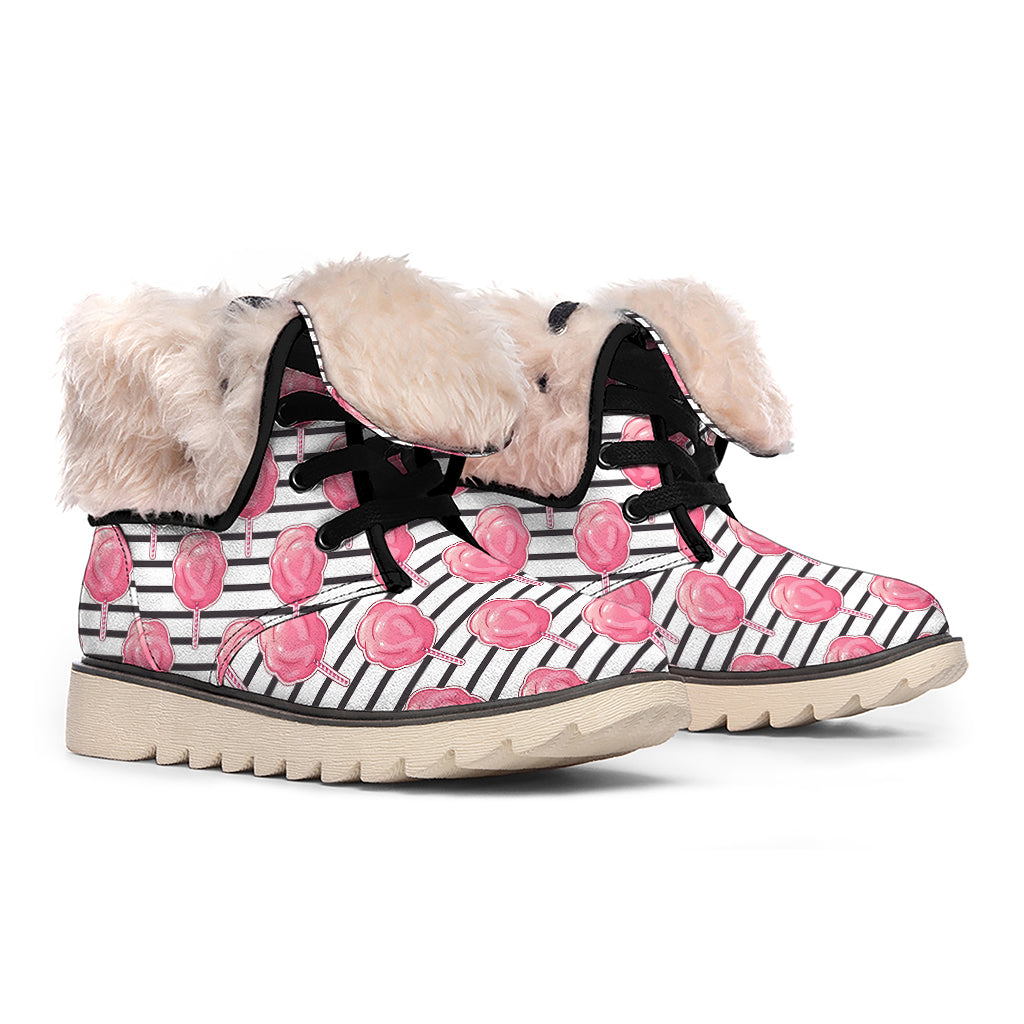 Cotton Candy Striped Pattern Print Winter Boots