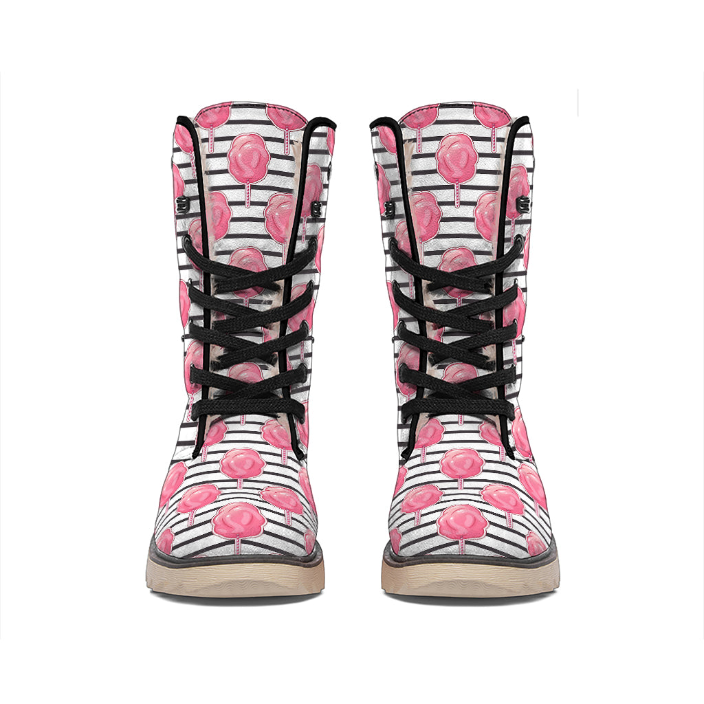 Cotton Candy Striped Pattern Print Winter Boots