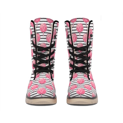 Cotton Candy Striped Pattern Print Winter Boots