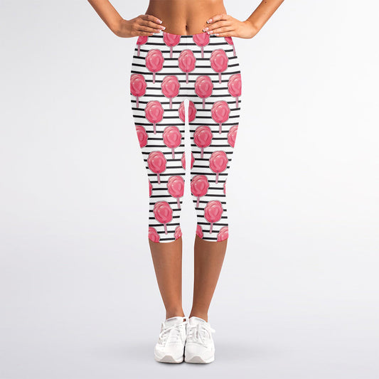 Cotton Candy Striped Pattern Print Women's Capri Leggings