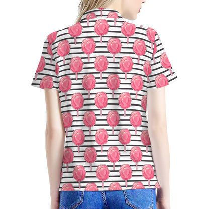 Cotton Candy Striped Pattern Print Women's Polo Shirt