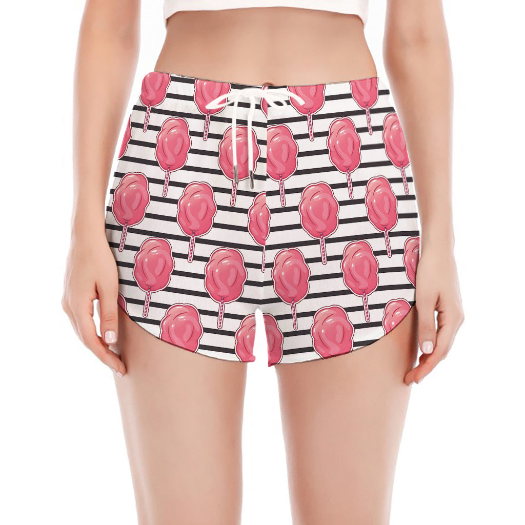 Cotton Candy Striped Pattern Print Women's Split Running Shorts