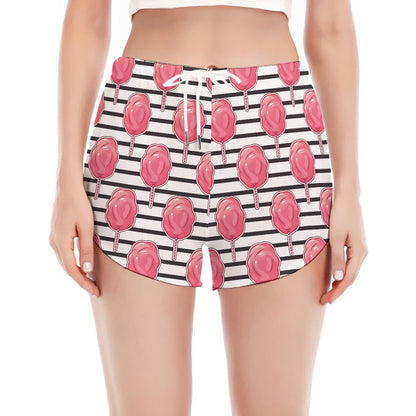 Cotton Candy Striped Pattern Print Women's Split Running Shorts