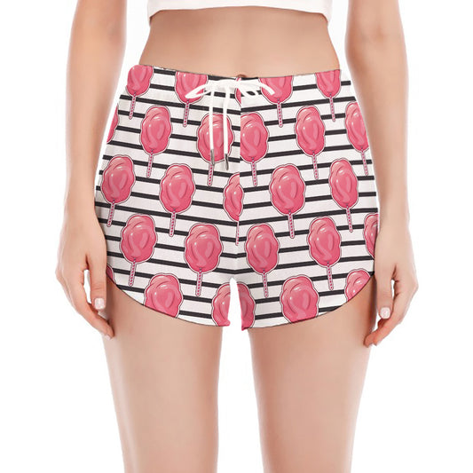 Cotton Candy Striped Pattern Print Women's Split Running Shorts