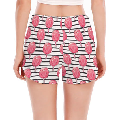 Cotton Candy Striped Pattern Print Women's Split Running Shorts