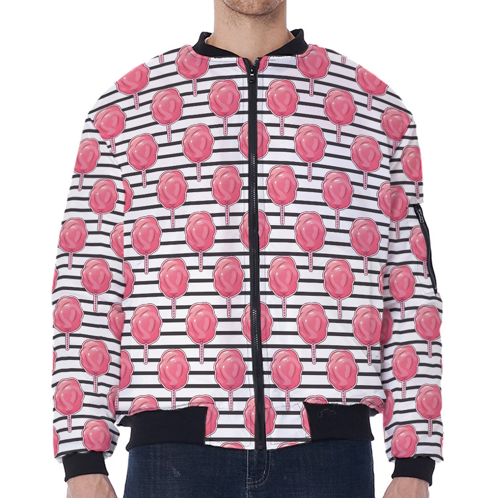 Cotton Candy Striped Pattern Print Zip Sleeve Bomber Jacket