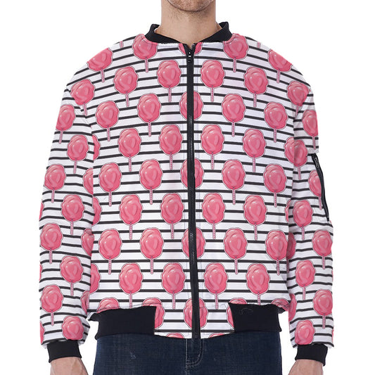 Cotton Candy Striped Pattern Print Zip Sleeve Bomber Jacket