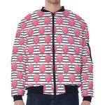 Cotton Candy Striped Pattern Print Zip Sleeve Bomber Jacket