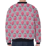 Cotton Candy Striped Pattern Print Zip Sleeve Bomber Jacket