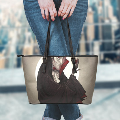Count Dracula Print Leather Tote Bag