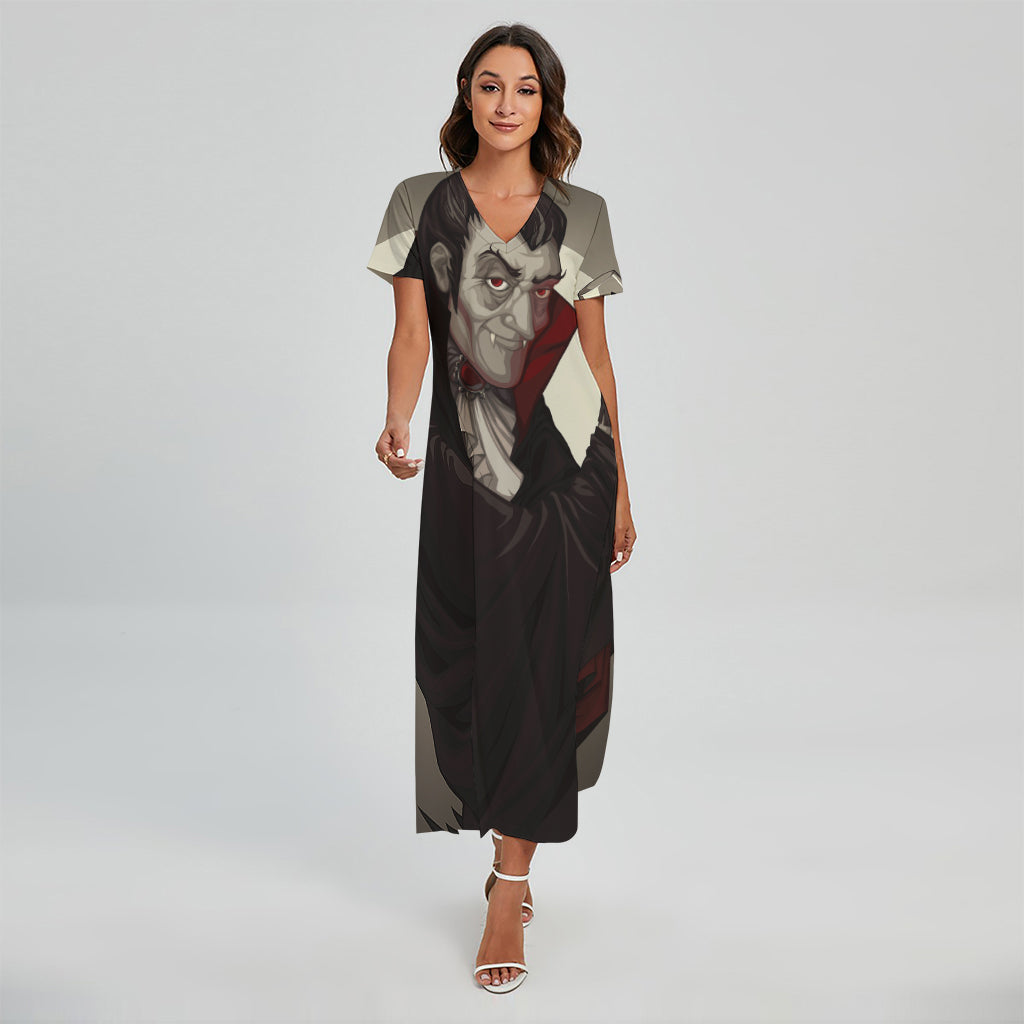 Count Dracula Print Short Sleeve Maxi Dress