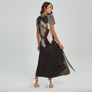 Count Dracula Print Short Sleeve Maxi Dress