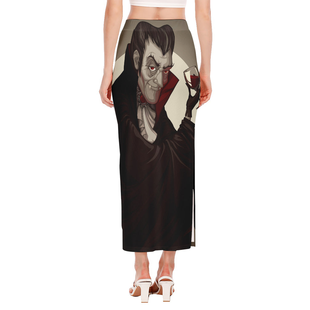 Count Dracula Print Side Slit Maxi Skirt