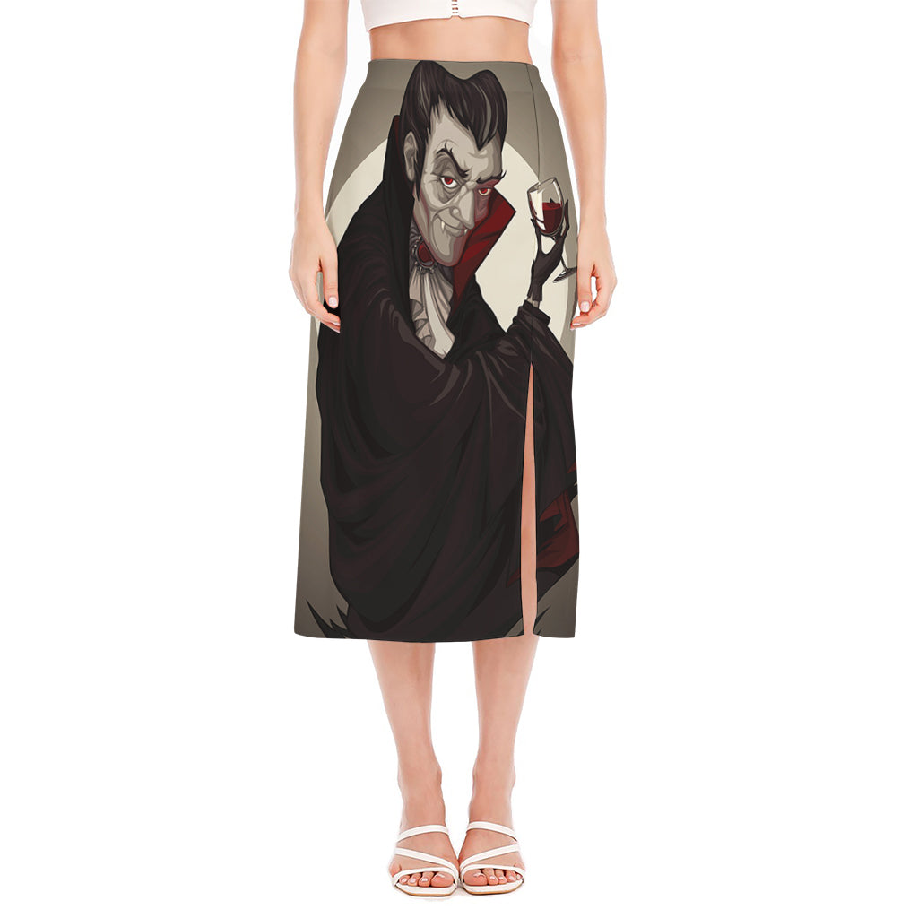 Count Dracula Print Side Slit Midi Skirt