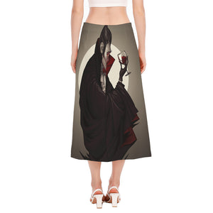 Count Dracula Print Side Slit Midi Skirt