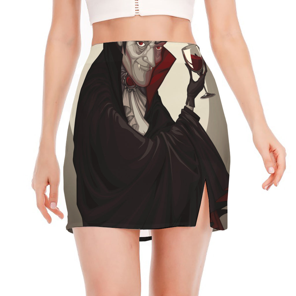 Count Dracula Print Side Slit Mini Skirt