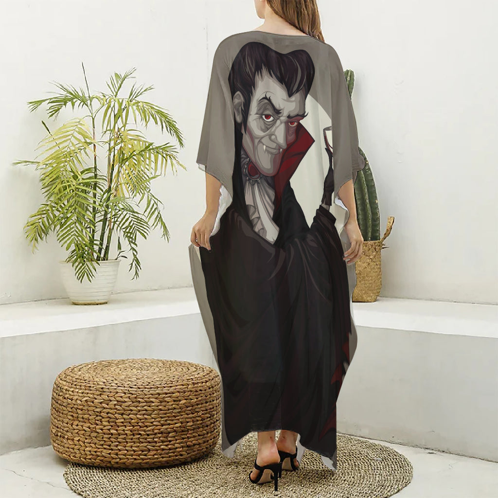 Count Dracula Print Silk V-Neck Kaftan Dress