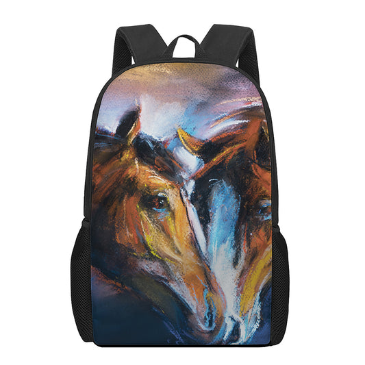Couple Horses Painting Print 17 Inch Backpack