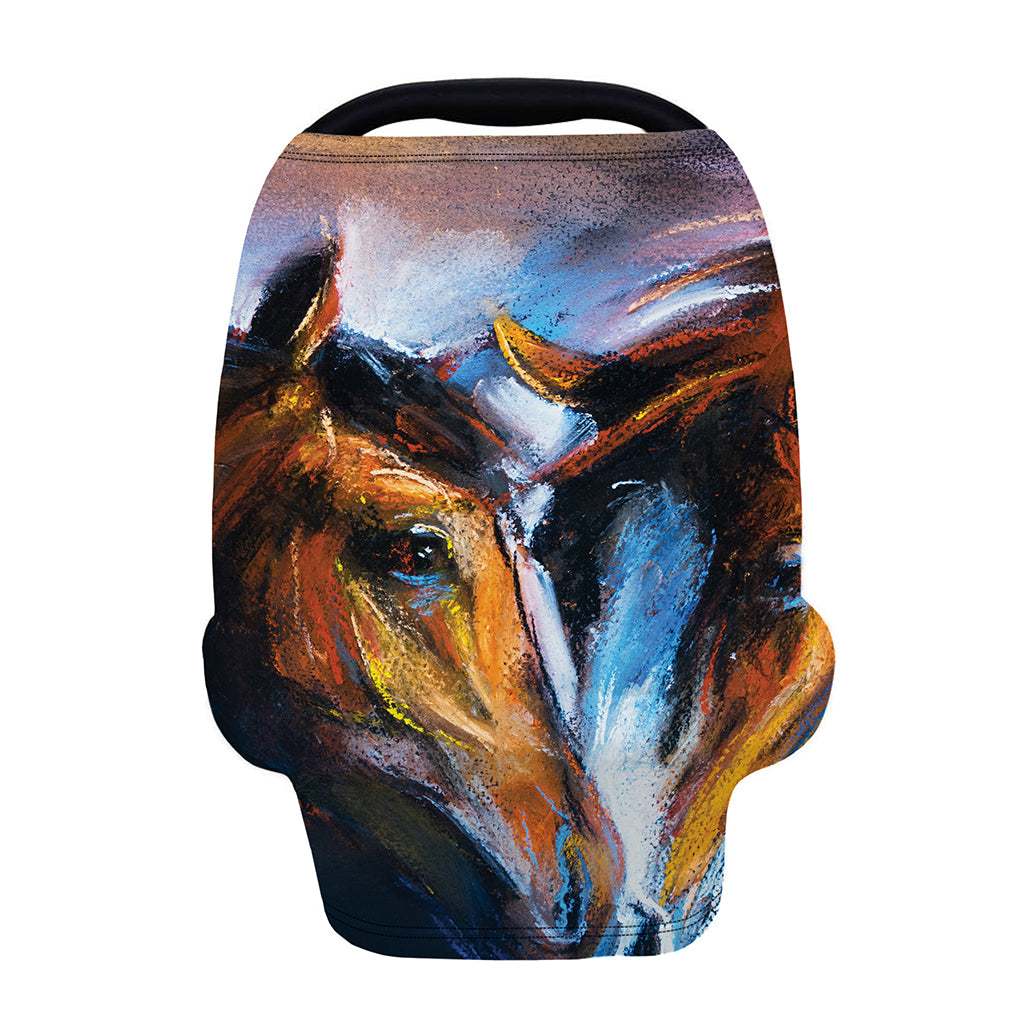 Couple Horses Painting Print Baby Seat Cover