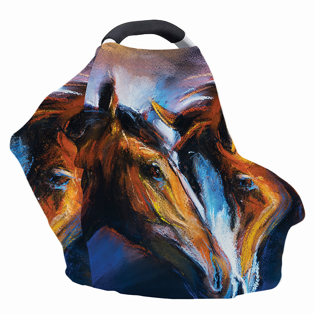 Couple Horses Painting Print Baby Seat Cover