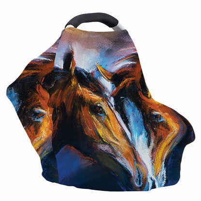 Couple Horses Painting Print Baby Seat Cover