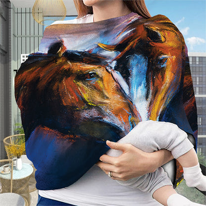 Couple Horses Painting Print Baby Seat Cover