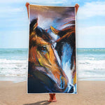 Couple Horses Painting Print Beach Towel