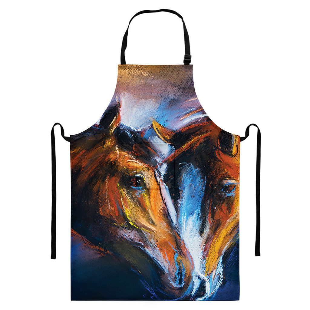 Couple Horses Painting Print Bib Apron With Pocket