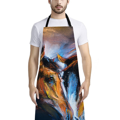 Couple Horses Painting Print Bib Apron With Pocket