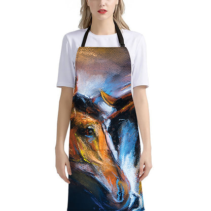 Couple Horses Painting Print Bib Apron With Pocket