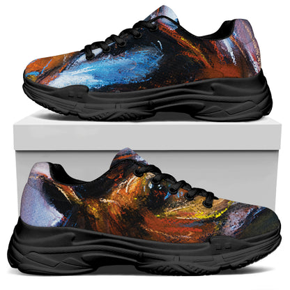 Couple Horses Painting Print Black Chunky Shoes