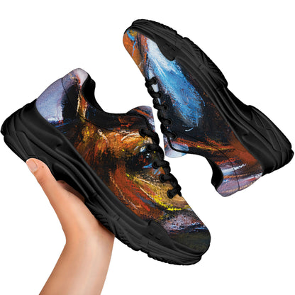 Couple Horses Painting Print Black Chunky Shoes