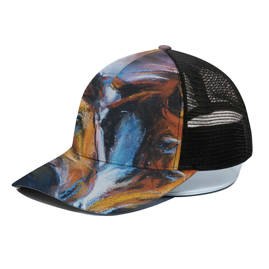 Couple Horses Painting Print Black Mesh Trucker Cap