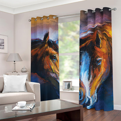 Couple Horses Painting Print Blackout Grommet Curtains