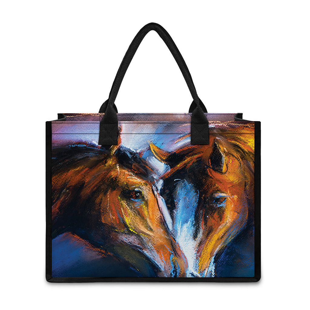 Couple Horses Painting Print Canvas Tote Bag