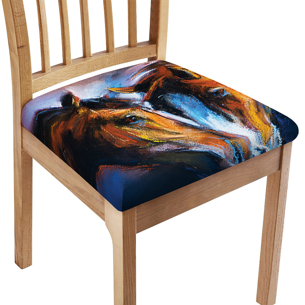 Couple Horses Painting Print Chair Cushion Cover