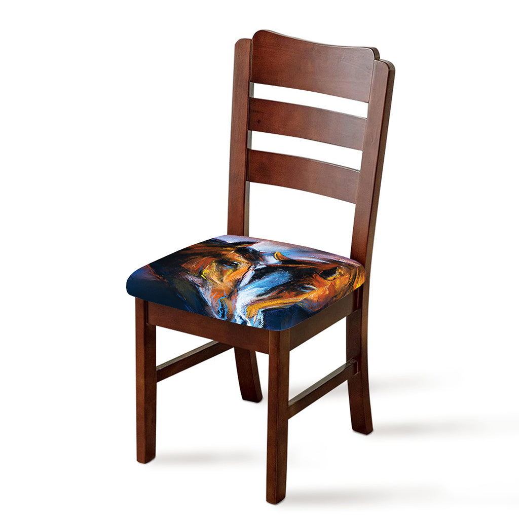 Couple Horses Painting Print Chair Cushion Cover