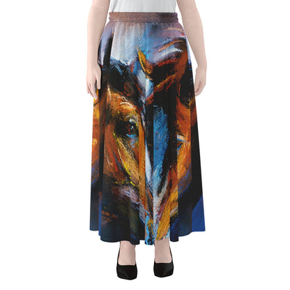 Couple Horses Painting Print Chiffon Maxi Skirt