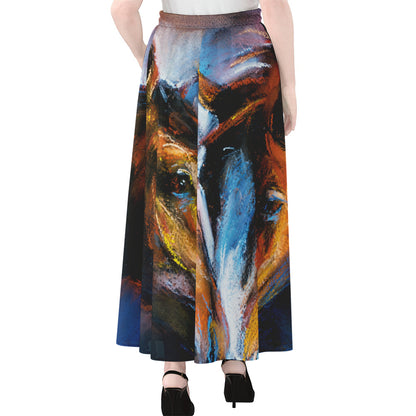 Couple Horses Painting Print Chiffon Maxi Skirt