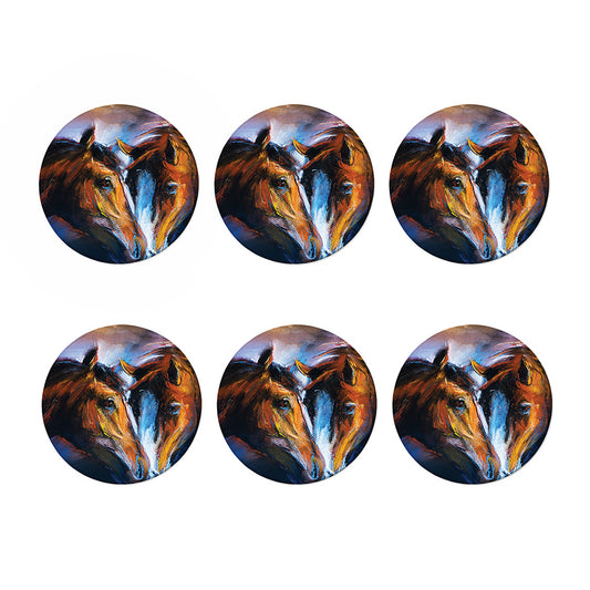 Couple Horses Painting Print Coaster Set