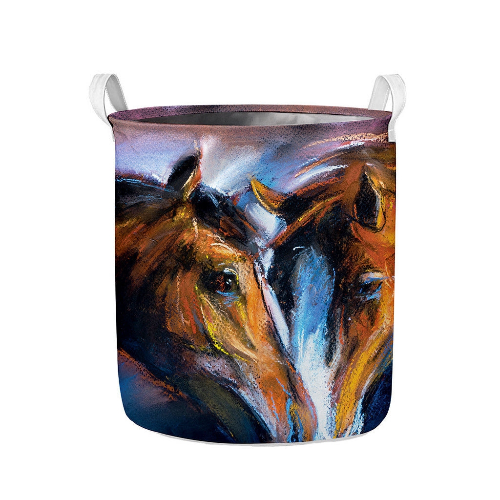 Couple Horses Painting Print Collapsible Laundry Basket