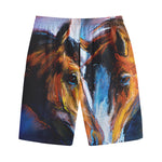 Couple Horses Painting Print Cotton Shorts