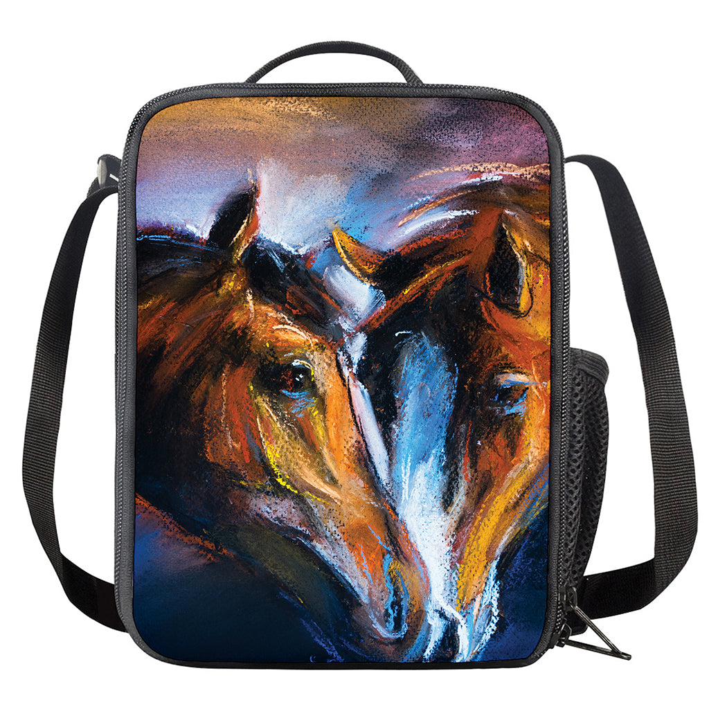 Couple Horses Painting Print Crossbody Lunch Bag