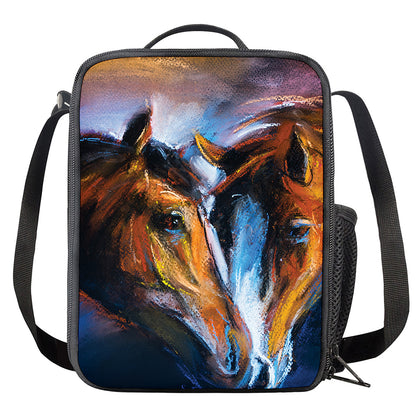 Couple Horses Painting Print Crossbody Lunch Bag