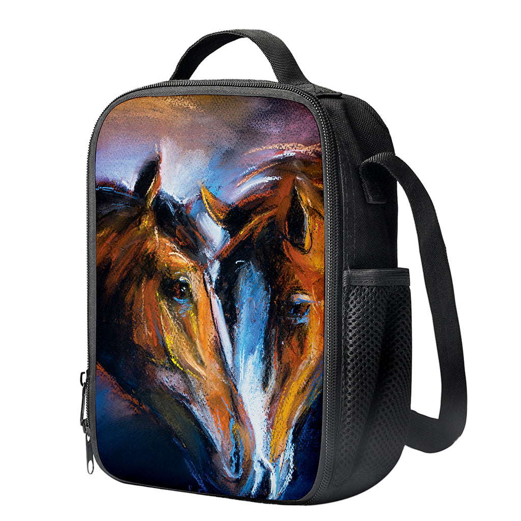 Couple Horses Painting Print Crossbody Lunch Bag