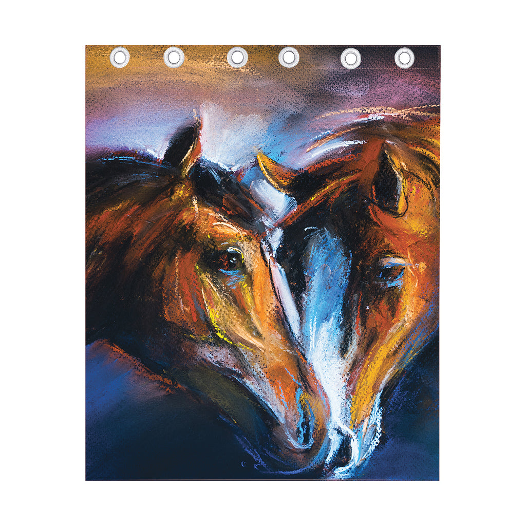 Couple Horses Painting Print Curtain
