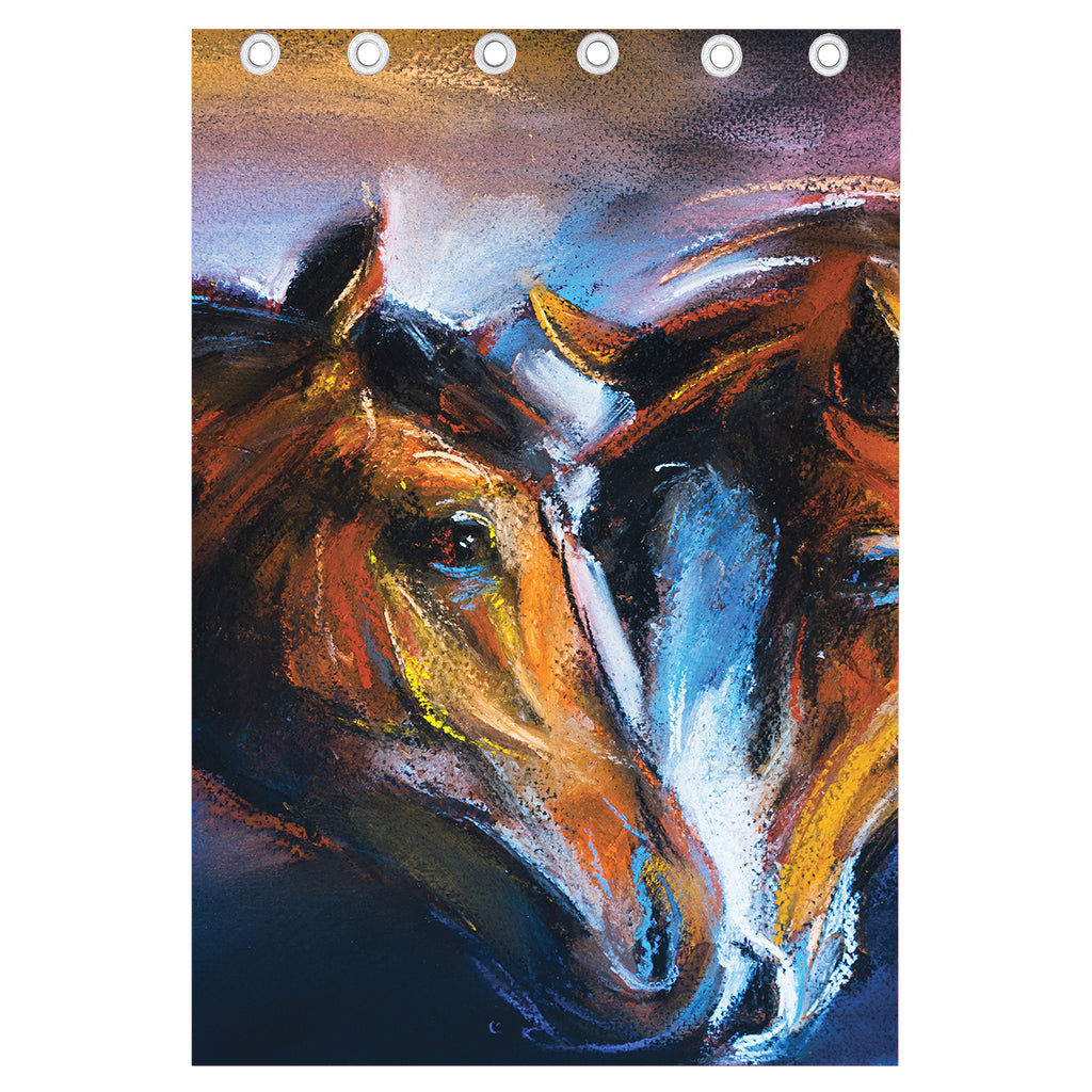 Couple Horses Painting Print Curtain
