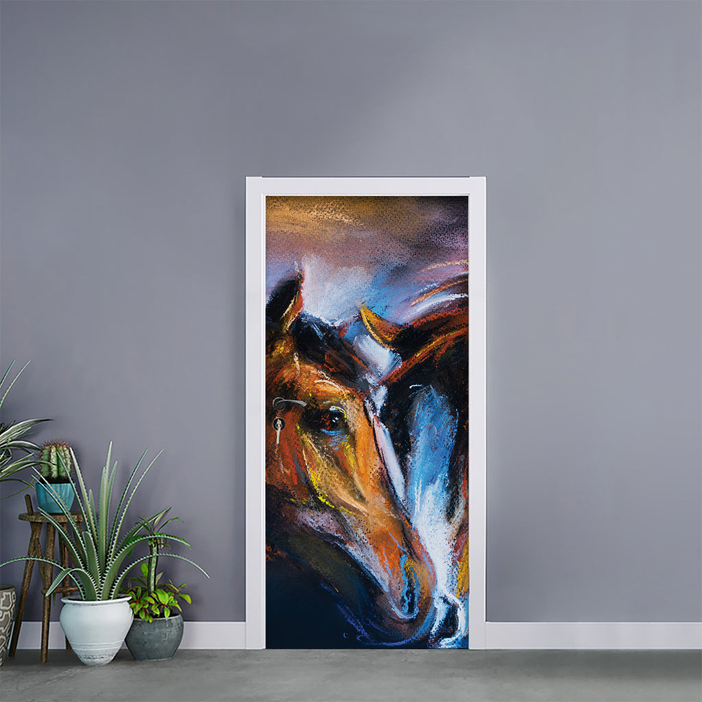 Couple Horses Painting Print Door Sticker