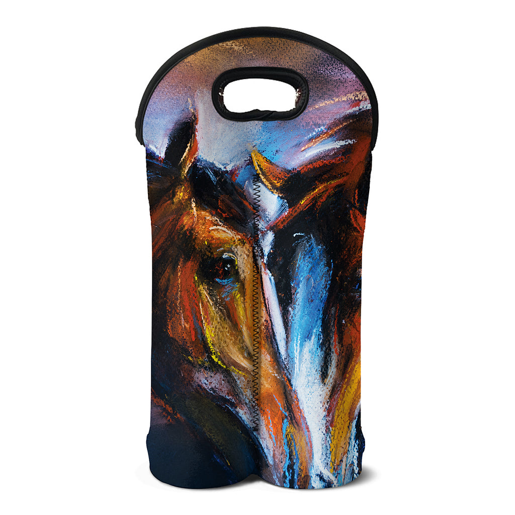 Couple Horses Painting Print Double Neoprene Wine Tote